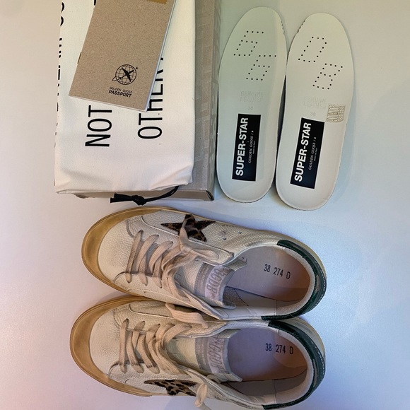 Golden Goose Superstar Penstar White Leather/Green/Leopard Star sz 38 New in Box - Picture 7 of 14